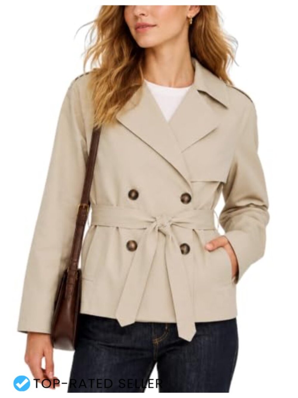 Cropped Trench Coat Double Breasted Belted Short Jacket
